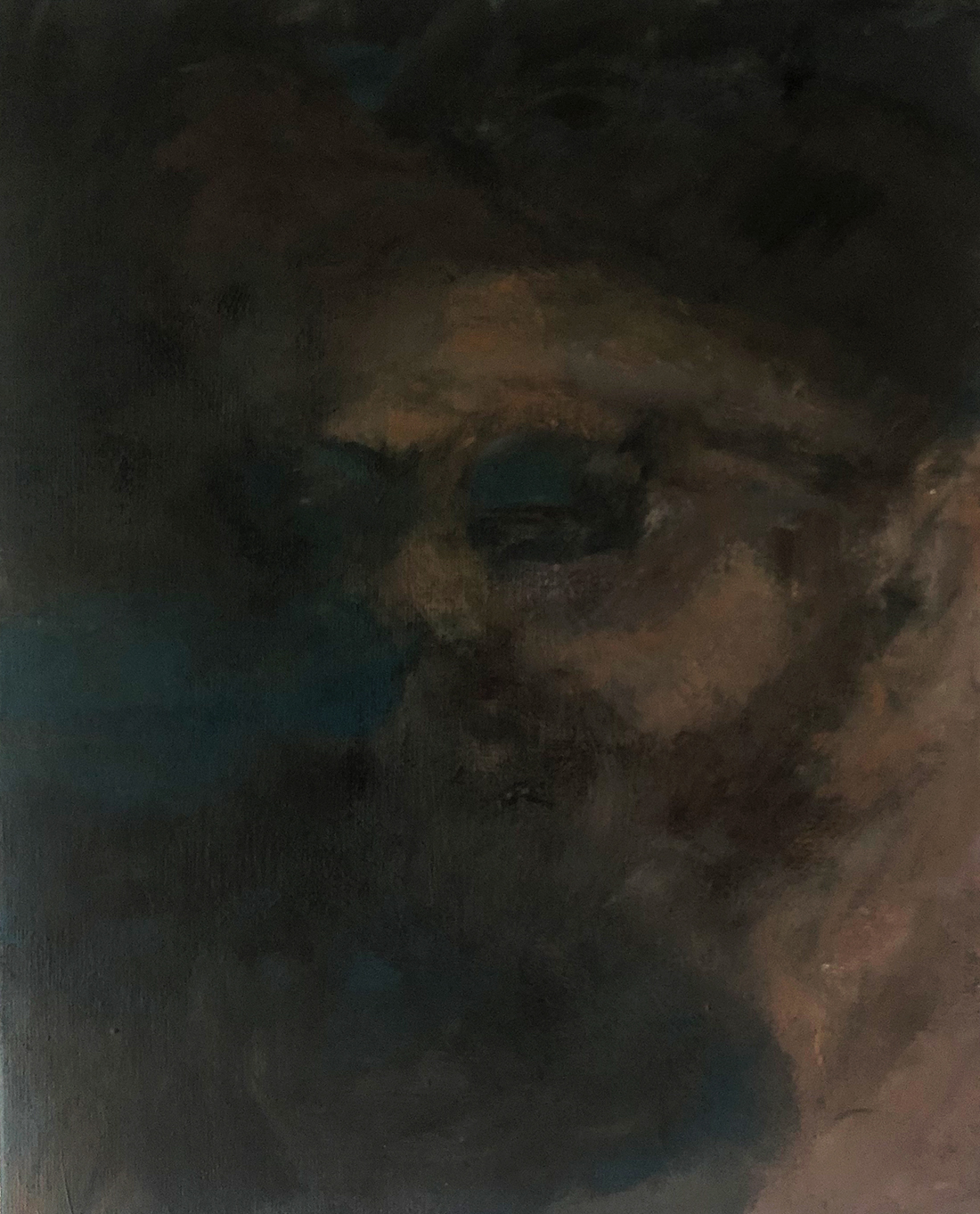 Ölmalerei von Nicole Sacher, welches ein abstraktes Portrait darstellt