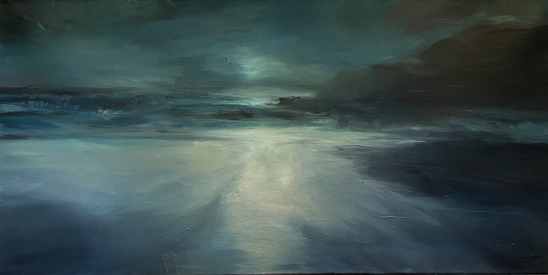 Ölbild, gemalt von Nicole Sacher, welches eine Stimmung am Strand in Schottland darstellt
